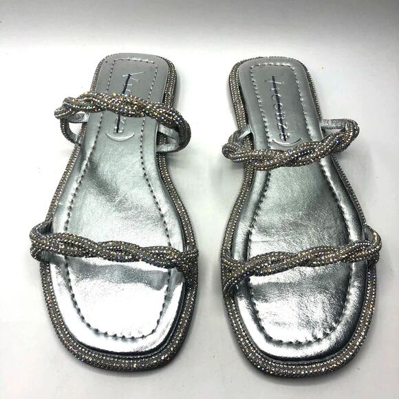 Anthro X Vicenza After Party Sparkly Slip On Sandals Silver Size US 8
